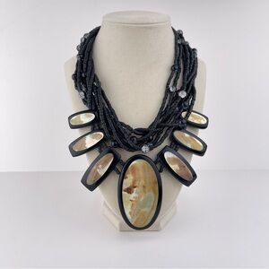 VTG Designer Runway Gerda Lynggaard for Monies Necklace Coconut Shell Abalone